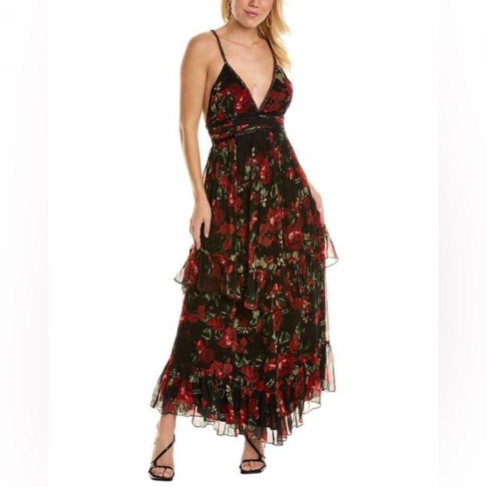 Rococo Sand Tiered Maxi Dress, Black Red RosesWanderingSize XS